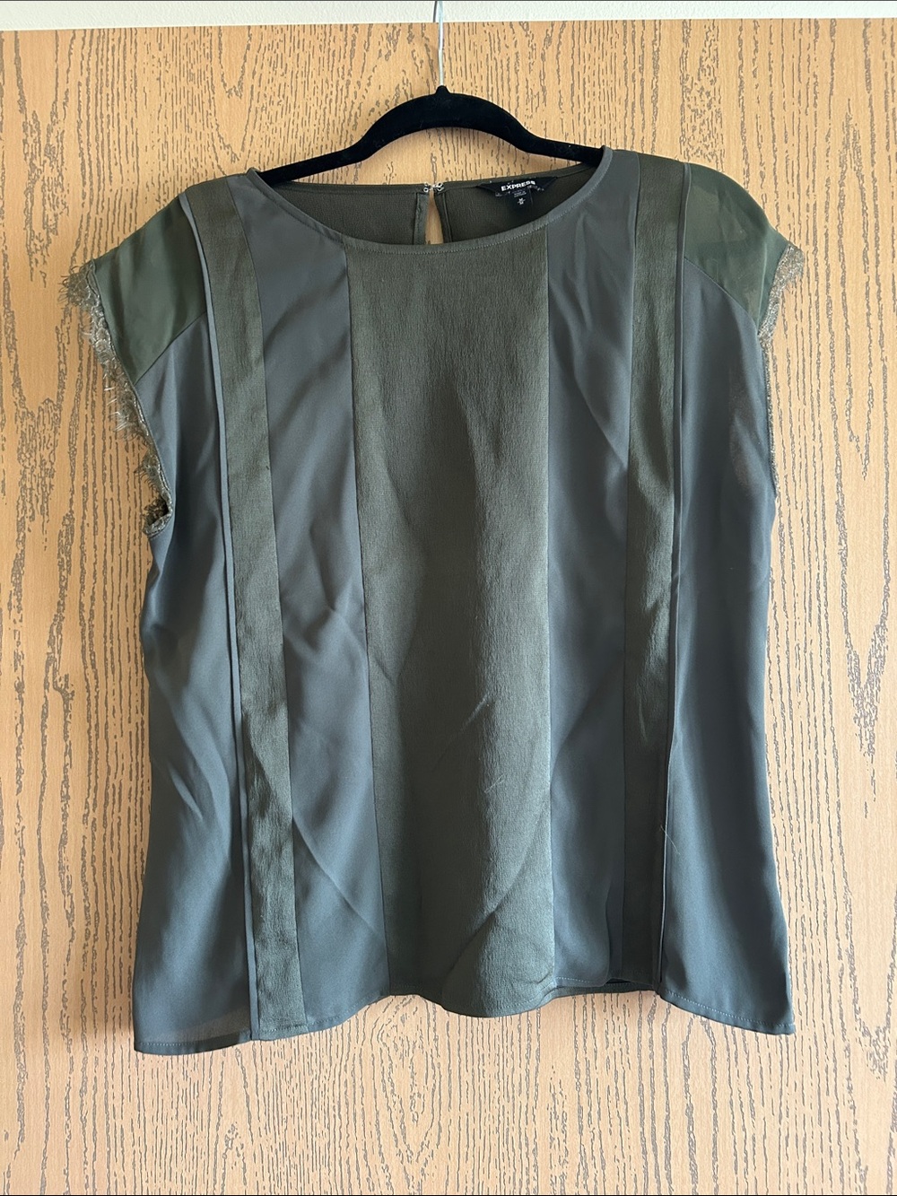 Express Olive Green Cap-Sleeve Panel Blouse